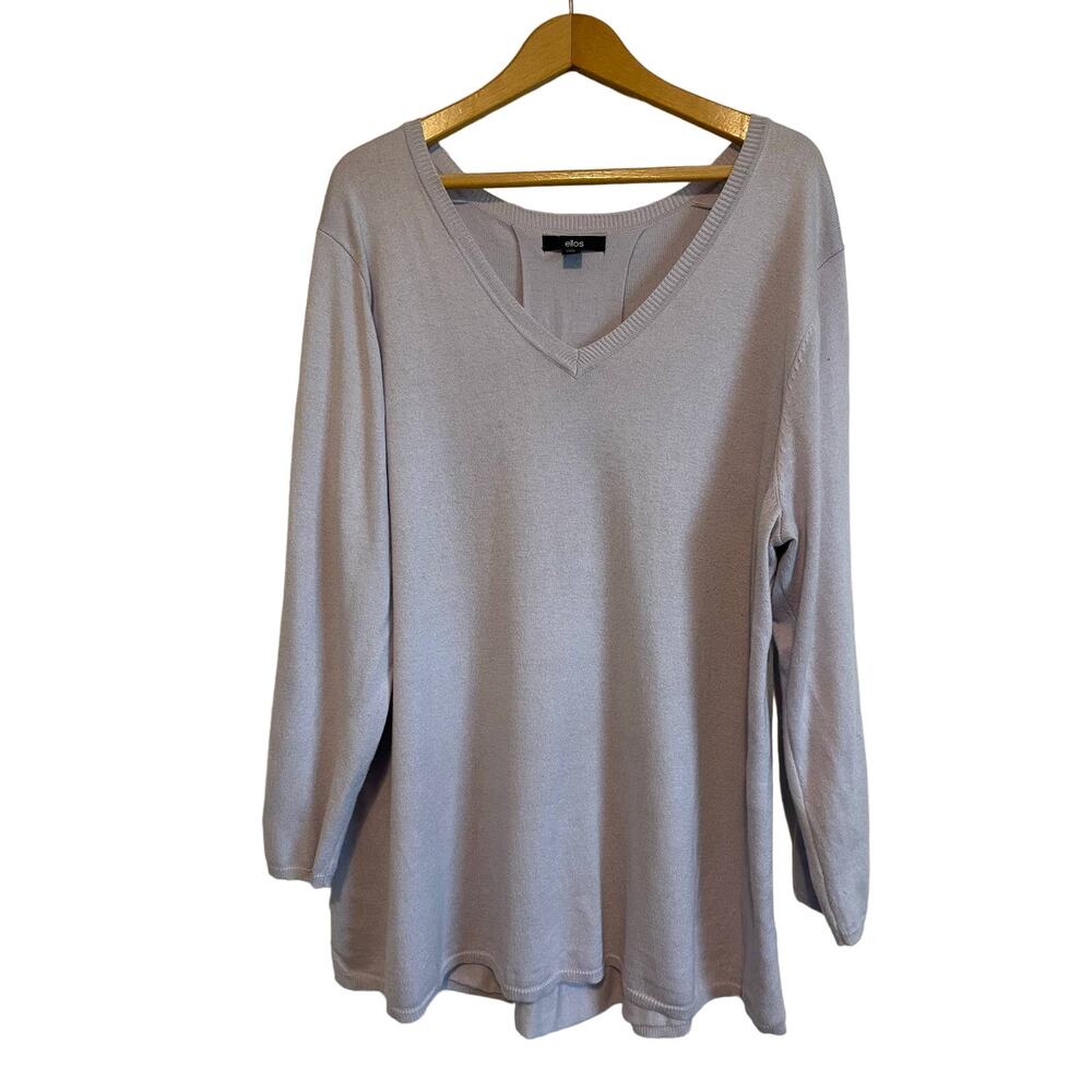 ellos V-neck pullover sweater long solid warm lavender Purple casual 22-24